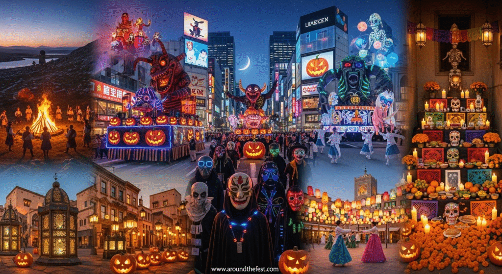 Cultural Halloween 2025 celebrations with Celtic fire rituals, anime street parades in Tokyo, and Día de los Muertos altars in Mexico under a global twilight sky" Let me know if you’d like separate country-specific prompts and alt texts for a visual series or web story format! Ask ChatGPT 