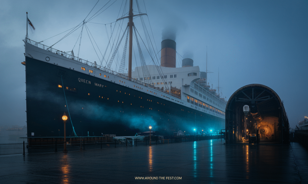 Queen Mary haunted ship at Halloween 2025 event in Long Beach, featuring foggy decks, candlelit ghost tours, and paranormal AR experiences.
