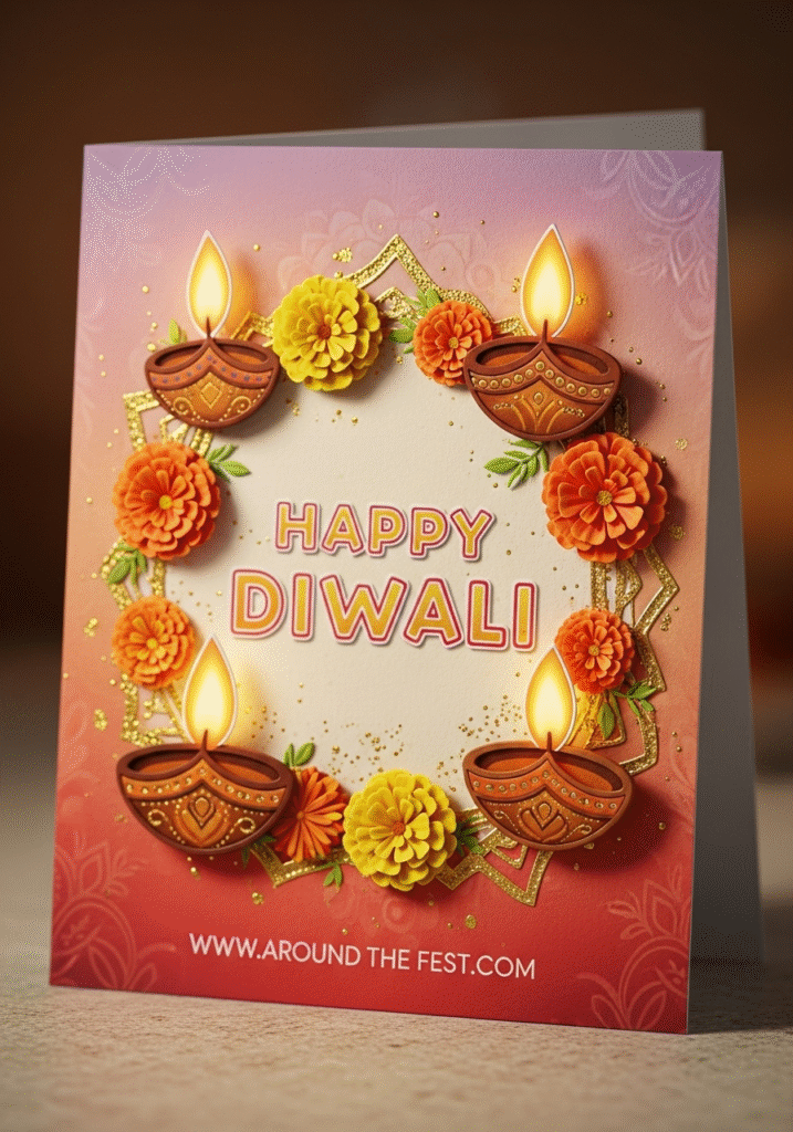  greeting card combining digital prints and hand-drawn decorations for unique festival greetings.”