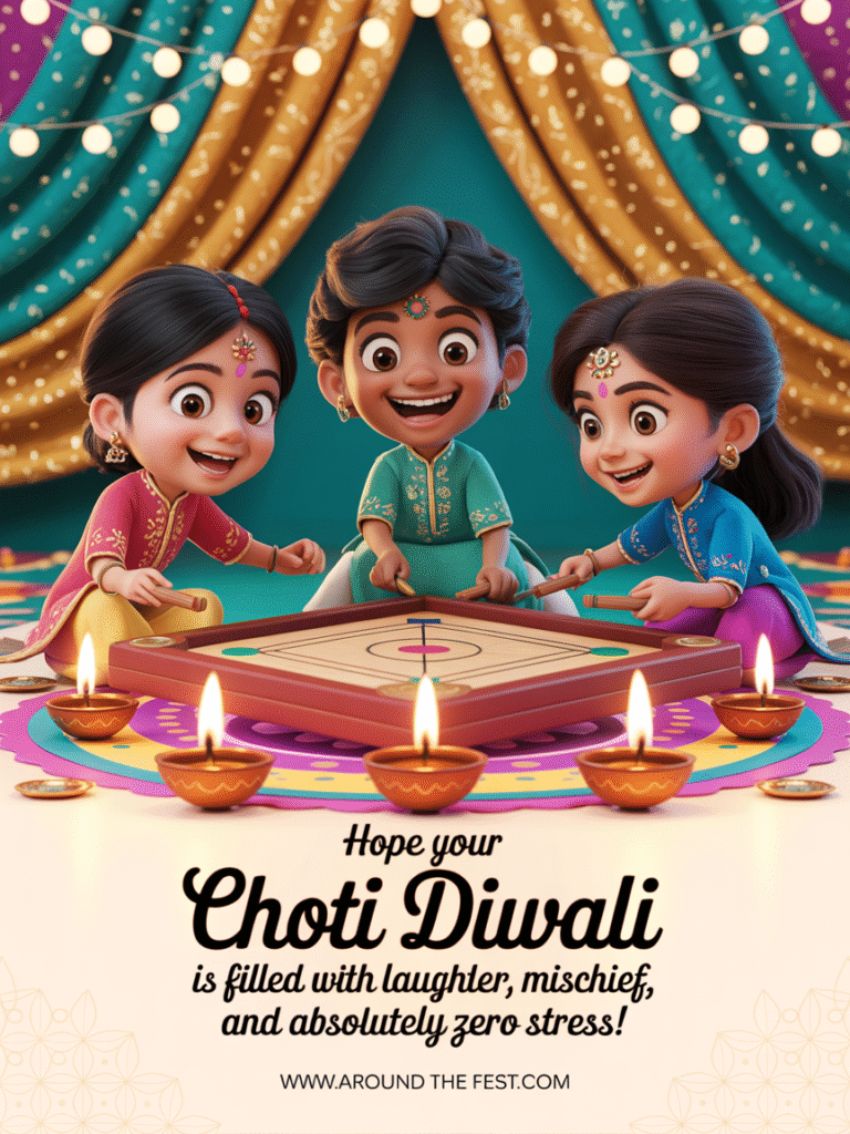 Friends playing games amid festive decor, overlay text: “Laughter, mischief, zero stress!”