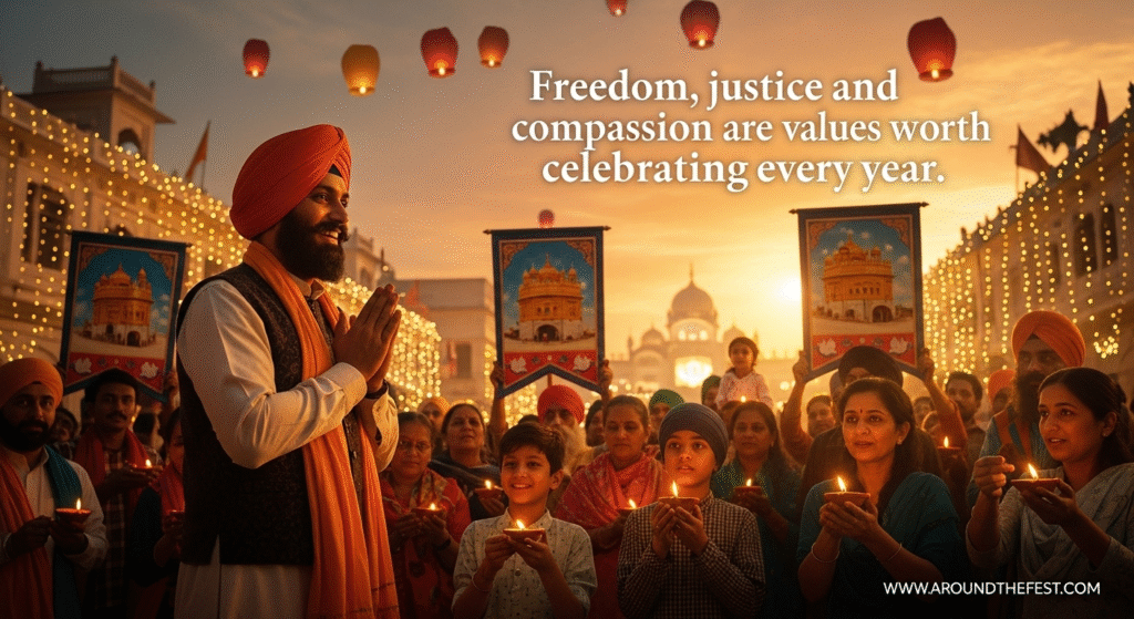 "Celebrate Bandi Chhor Divas, the Sikh festival coinciding with Diwali! Explore illuminated gurdwaras, glowing diyas, and festive decorations that symbolize spiritual light, peace, and freedom