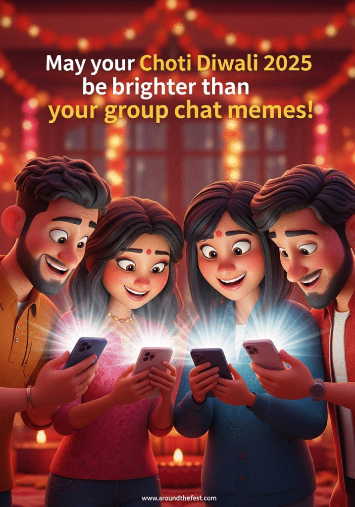 Friends looking at phones and laughing, overlay text: “Brighter than your group chat memes!”