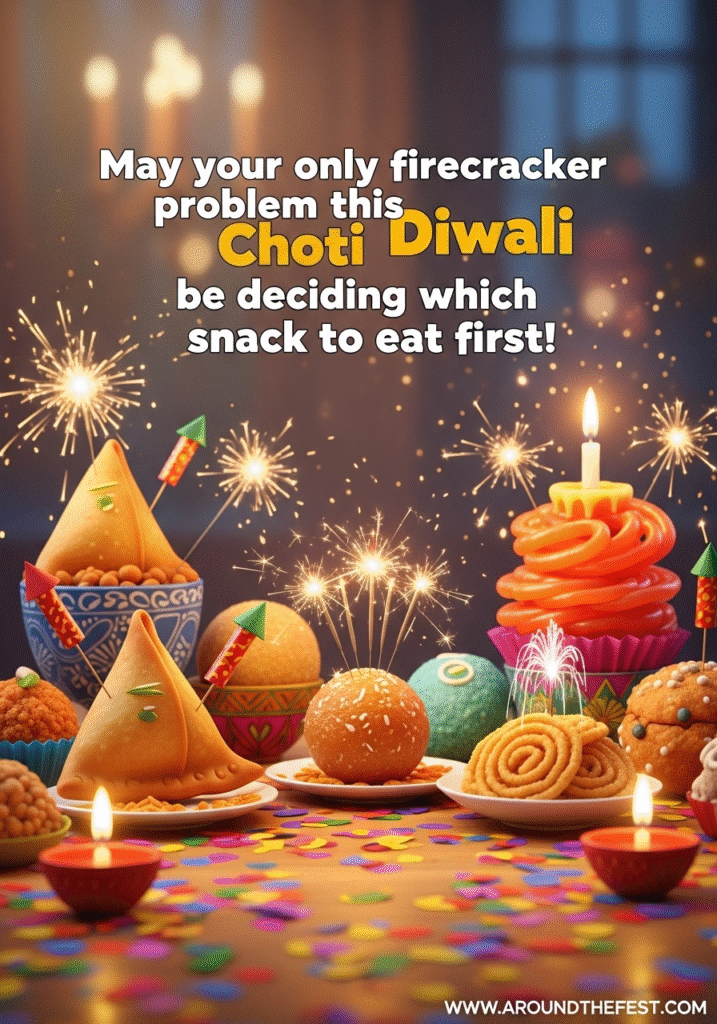 Whimsical Choti Diwali snacks and sparklers illustration.