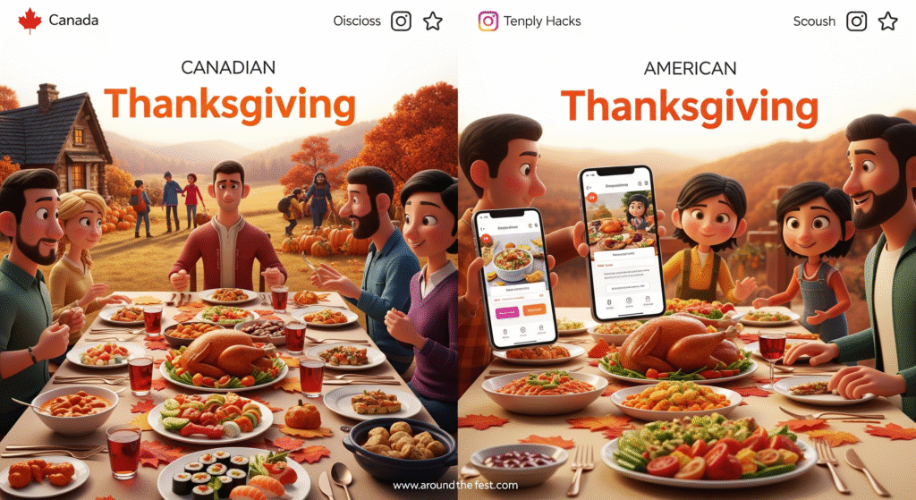 : autumn meals, forests, Macy’s Parade, NFL, Black Friday, family & community icons.”