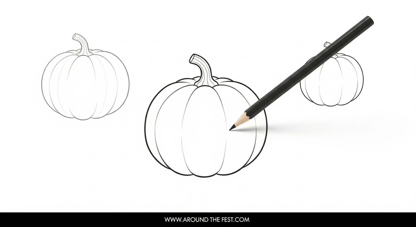 “Pumpkin sketch showing stem on top of pumpkin for step 3 of drawing tutorial”