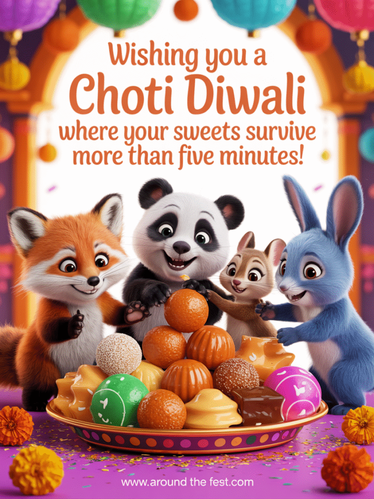 Colorful sweets being sneakily grabbed by friends, overlay text: “May your sweets survive more than 5 minutes!”