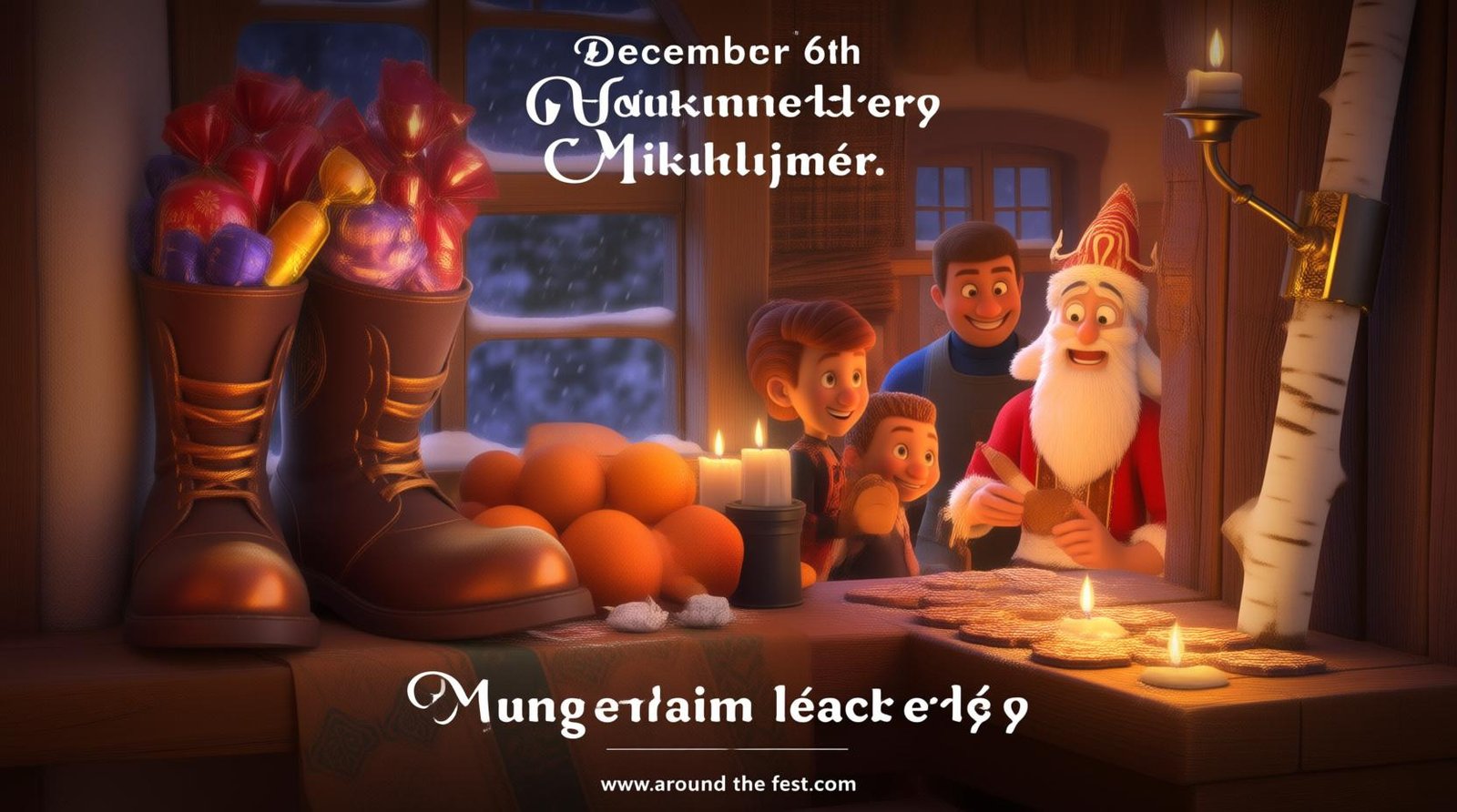 “Hungary Mikulás Day 2025 with polished boots on windowsills filled with candies, oranges, and golden birch switches.”
