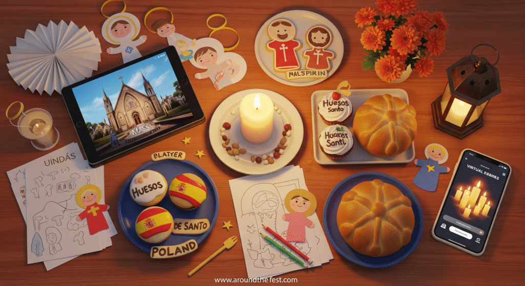 “Modern traditions — digital Mass, candles, saint crafts, and traditional foods.”
