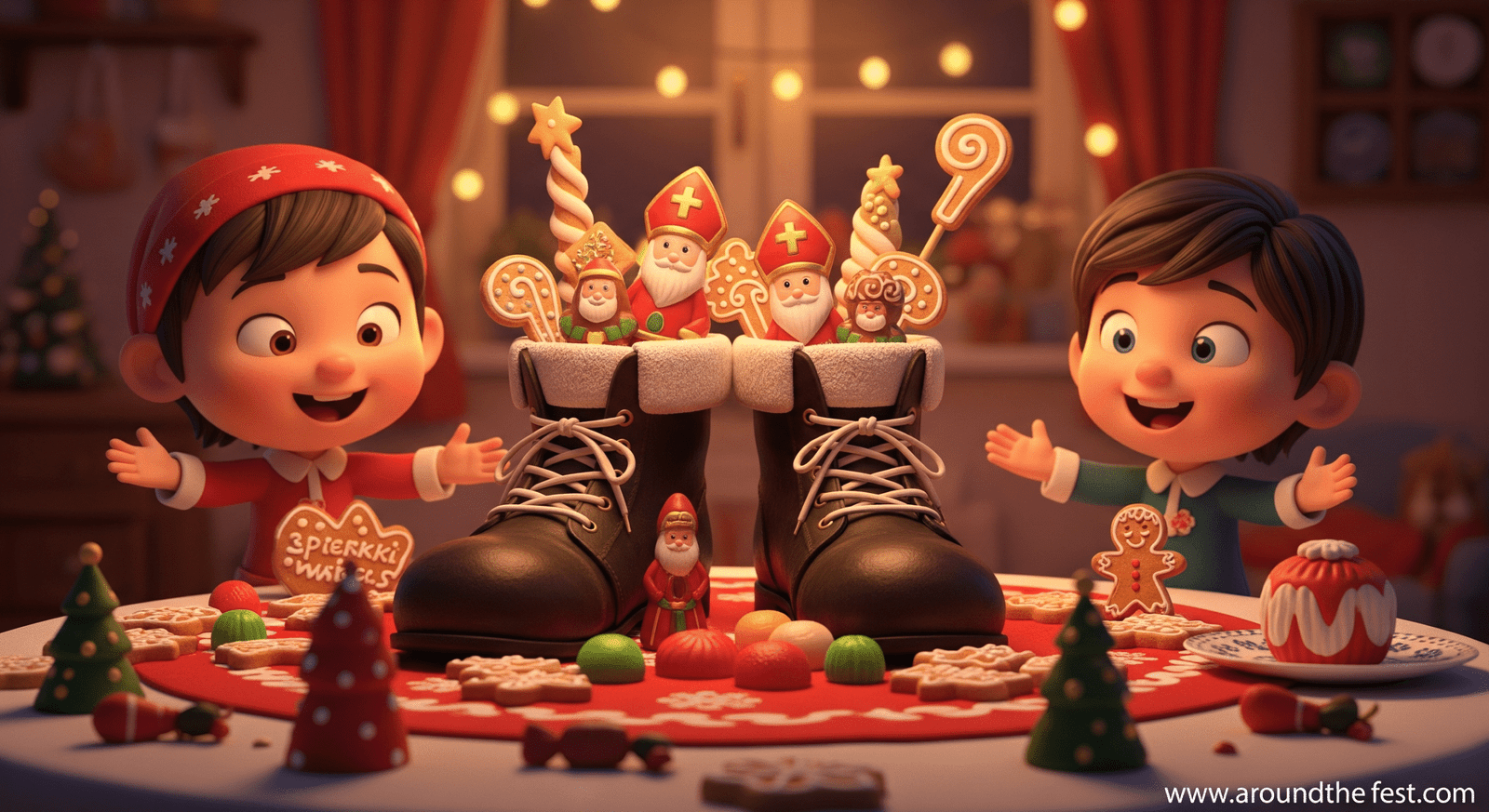 “Polish St. Nicholas Day treats: pierniki gingerbread cookies, chocolate St. Nicholas figurines, and marzipan candies in children’s shoes.”