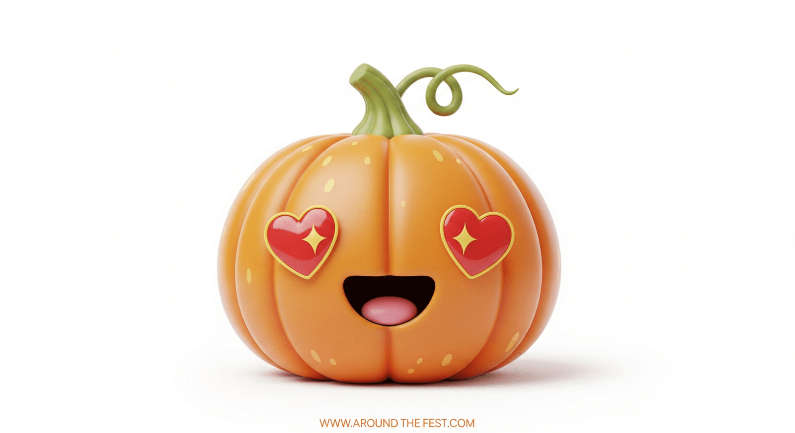 Cute cartoon pumpkin with orange color, heart-shaped eyes, and happy smiling mouth.