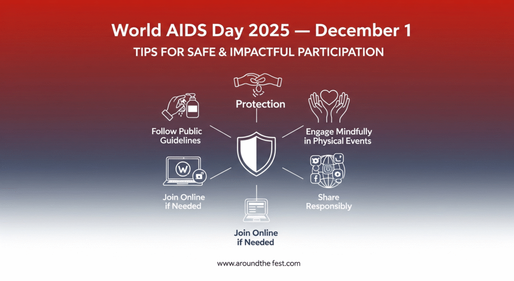 "Infographic showing safe and impactful ways to participate including following health guidelines, joining online events, responsible social media sharing, mindful engagement in physical events, and combining online and offline efforts."
