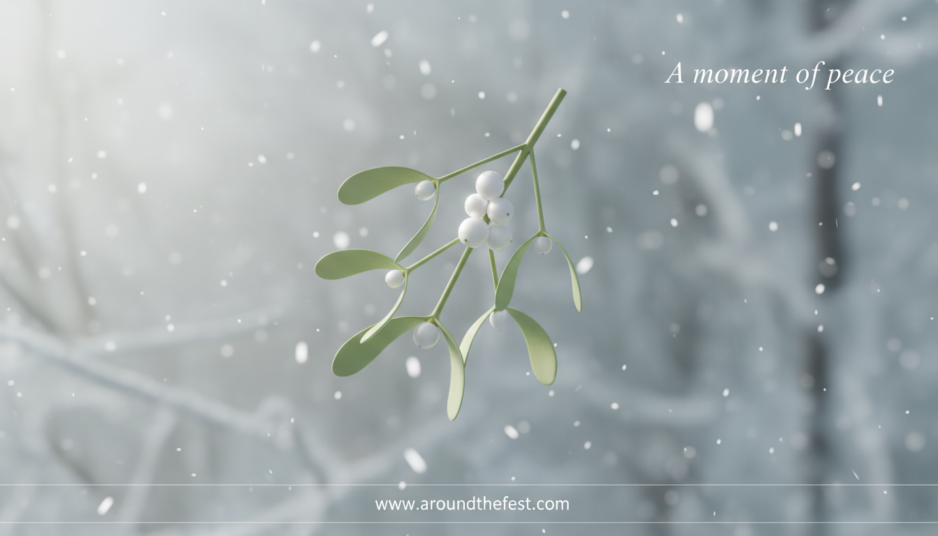 Mistletoe with white berries symbolizing peace, reconciliation, and temporary harmony at Christmas.