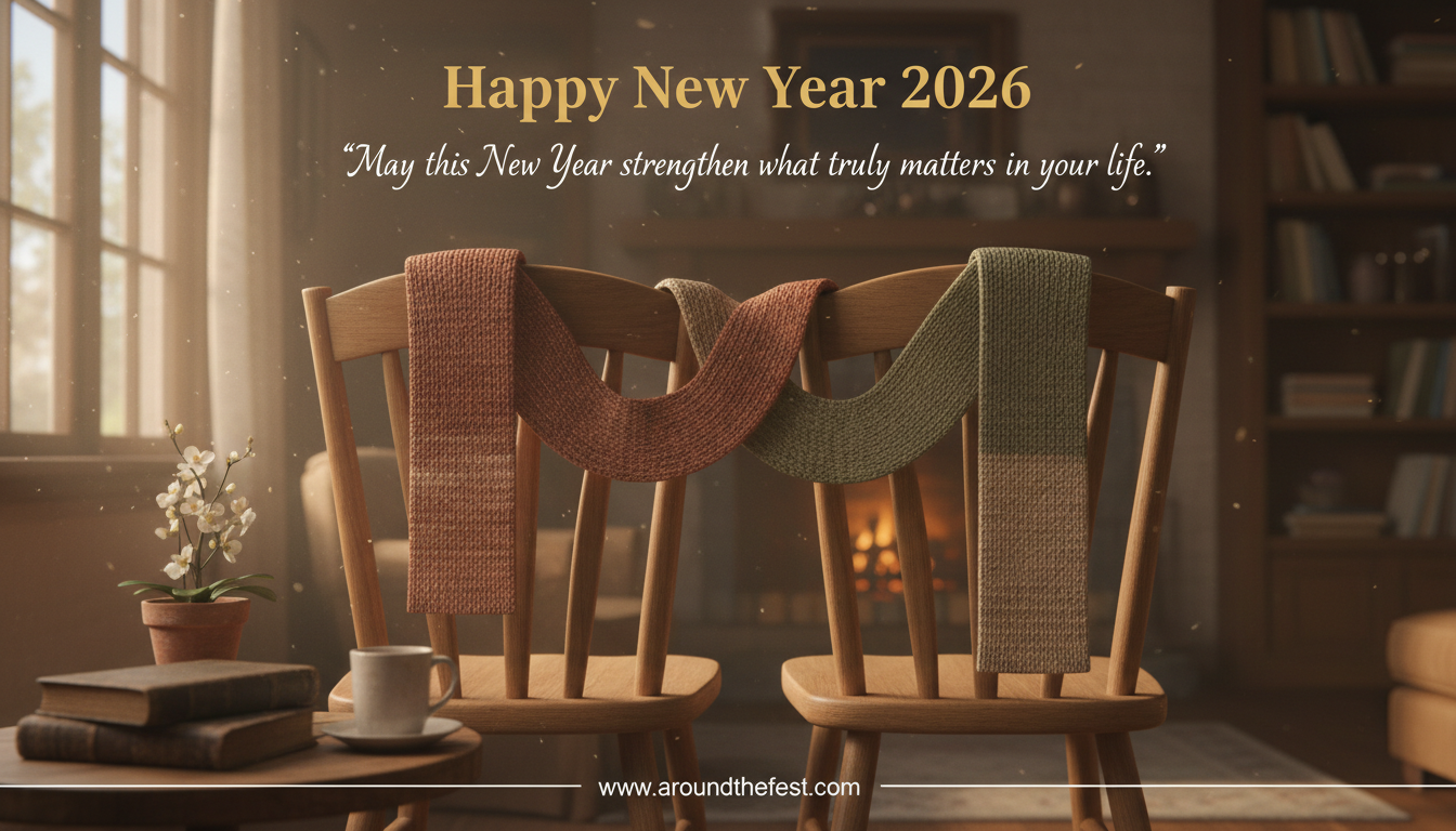 Two scarves resting on adjacent chairs, symbolizing enduring friendship and the bonds that matter most in theHappy New Year Wishes 2026