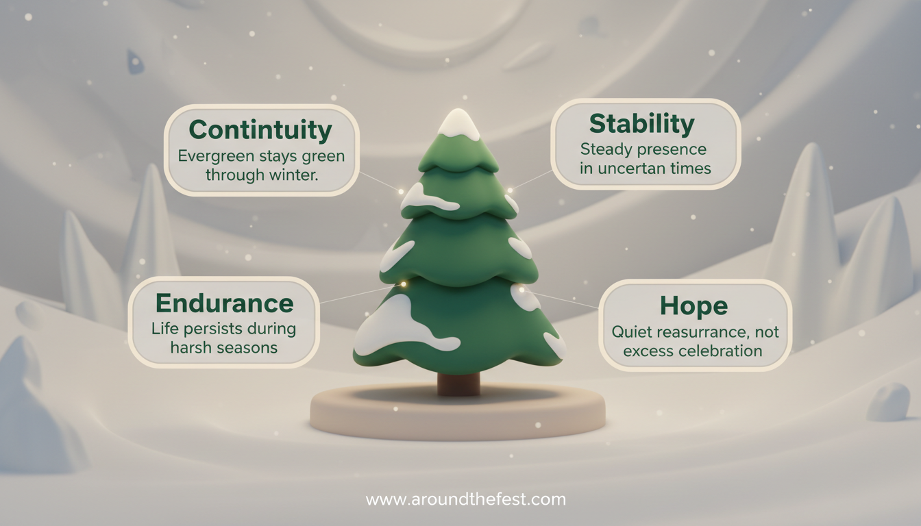 Infographic explaining the meaning of the Christmas tree, including continuity, endurance, stability, and hope.