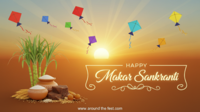 Happy Makar Sankranti 2026 featured banner with golden sunrise, colorful kites in the sky, and traditional Indian harvest elements symbolizing warmth, renewal, and festive blessings.