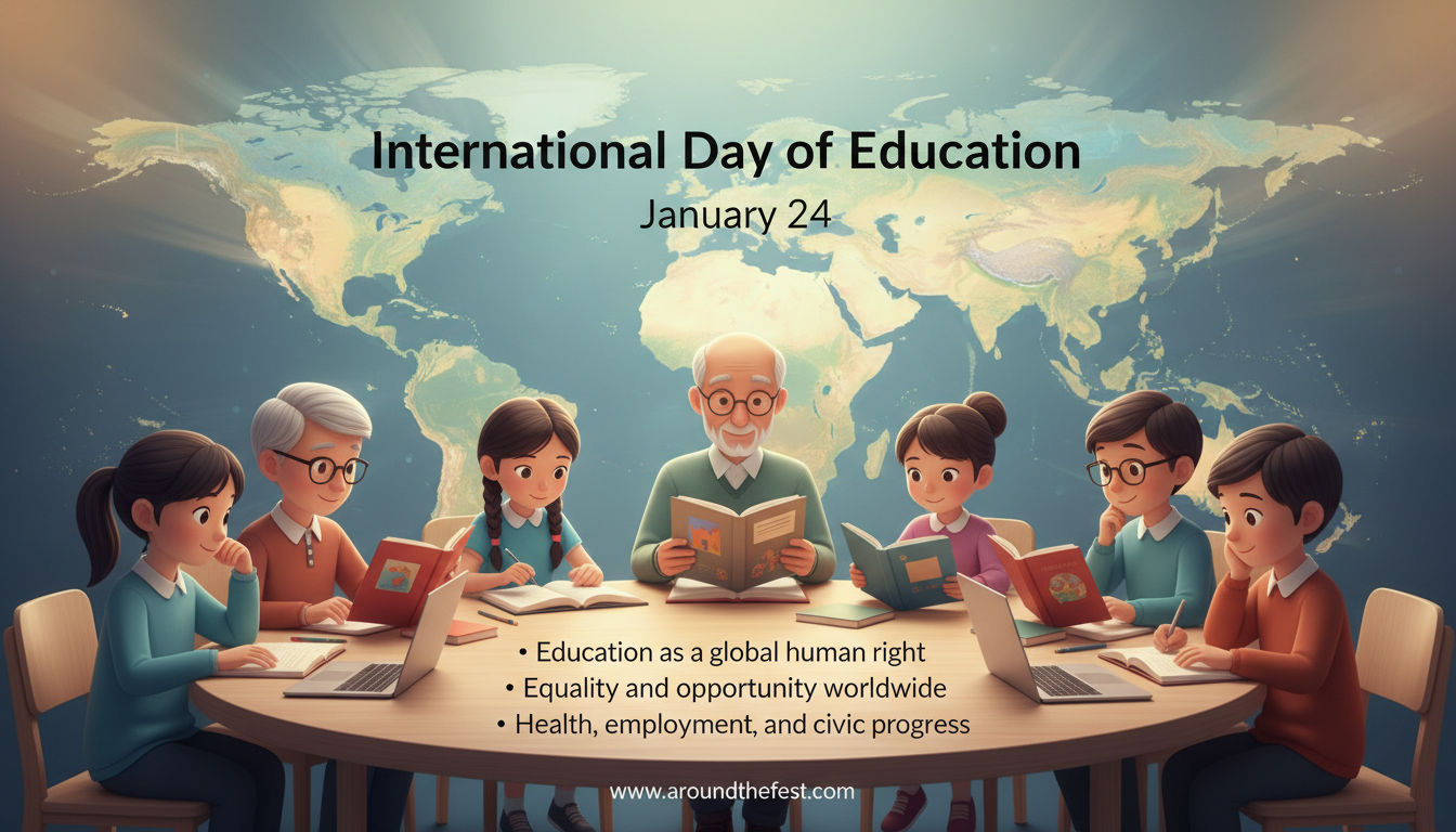 illustrated image showing education as a global human right and equality worldwide