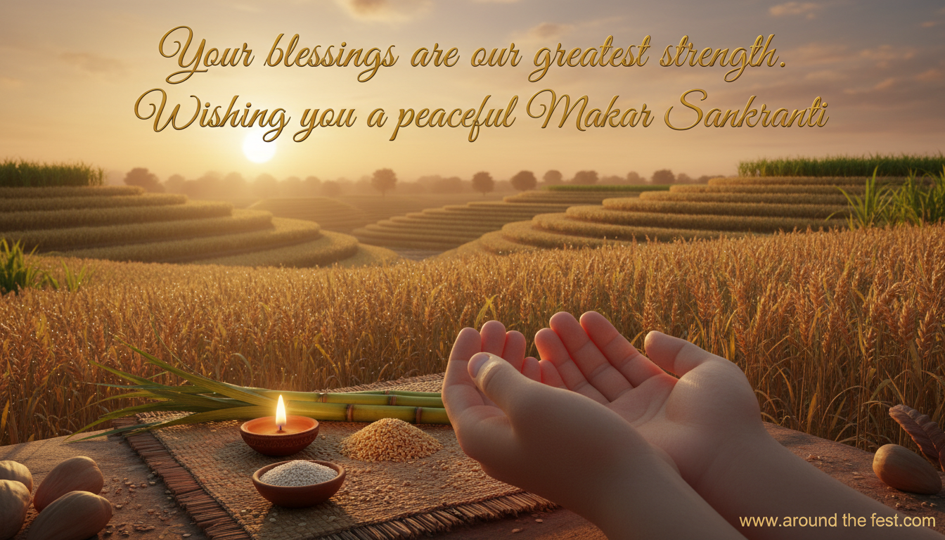 spiritual image with sunrise, diya, and folded hands symbolizing blessings, peace, and inner strength