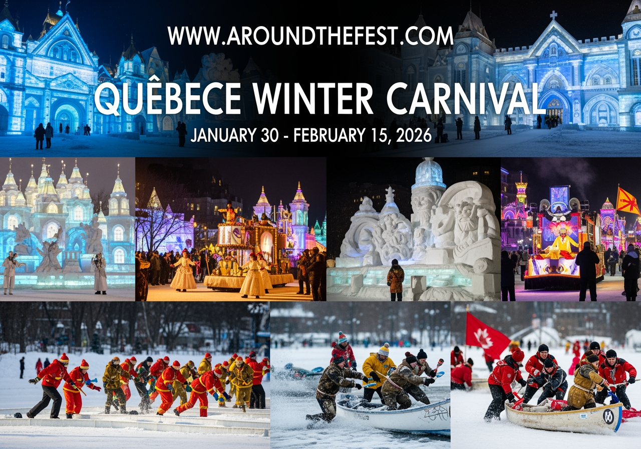 Quebec Winter Carnival Where: Quebec City, Canada When: January 30 – February 15, 2026 Why it matters: One of the world’s largest winter festivals, featuring ice palaces, snow sculptures, night parades, ice canoe races, and traditional winter games. The festival celebrates Canadian winter rather than escaping it. Who should visit: Great for families, winter photographers, and anyone wanting a magical snow-filled festival experience.