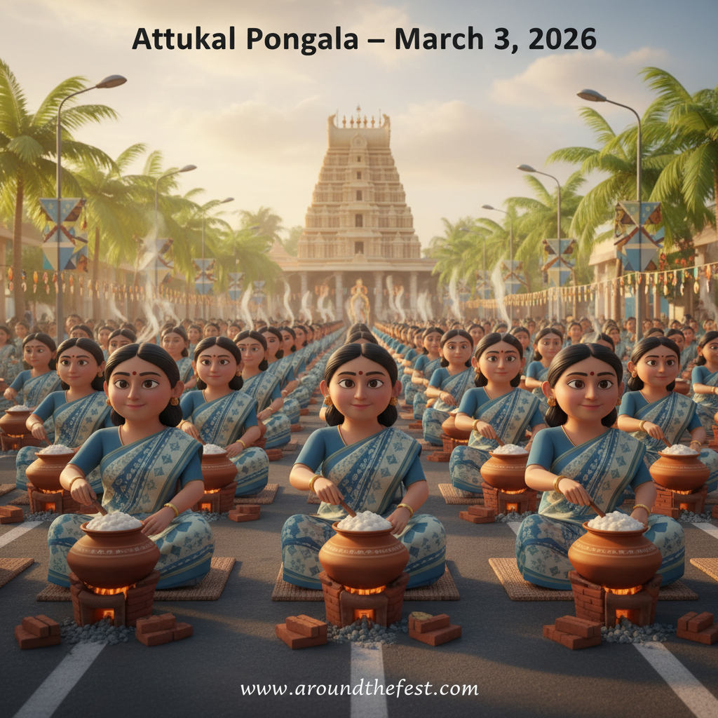 Attukal Pongala 2026 Kerala festival showing women in kasavu sarees cooking Pongala in earthen pots near Attukal Temple