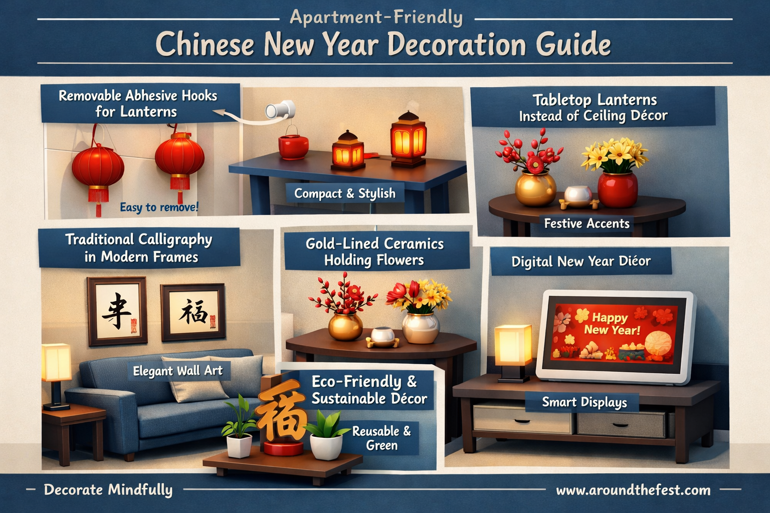 decorations inspired by the year of the fire horse with traditional red lanterns and cultural symbols