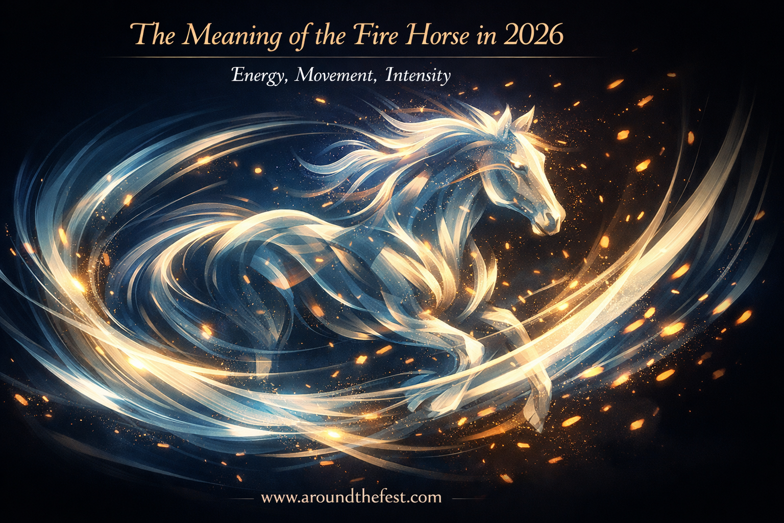 Chinese zodiac 2026 Fire Horse illustrated with red nebula clouds and star patterns