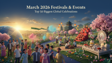 March 2026 Festivals and Events – Top 50 Biggest Global Celebrations worldwide spring festival banner