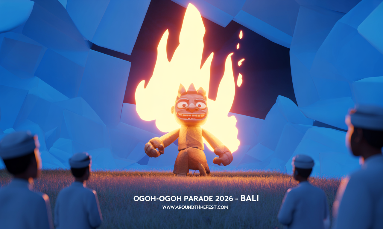 Ogoh-Ogoh 2026 Bali pre-Nyepi celebration featuring large demon effigy and nighttime street procession