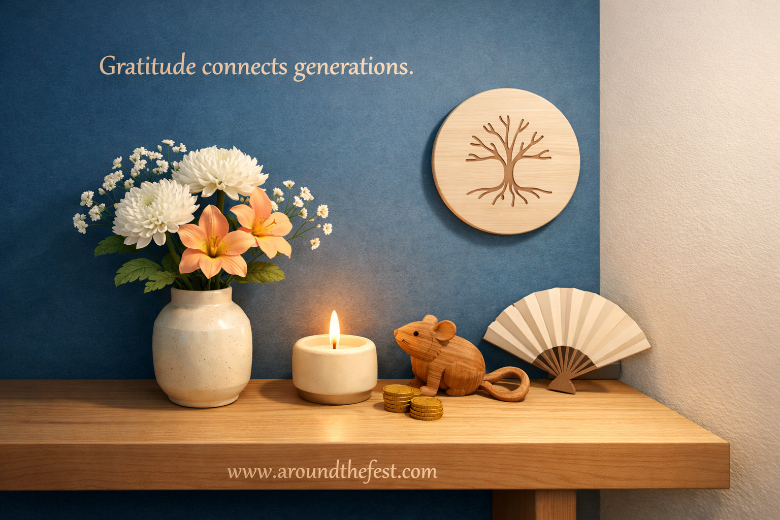 Ancestral respect décor with flowers and soft lighting for Chinese New Year 2026
