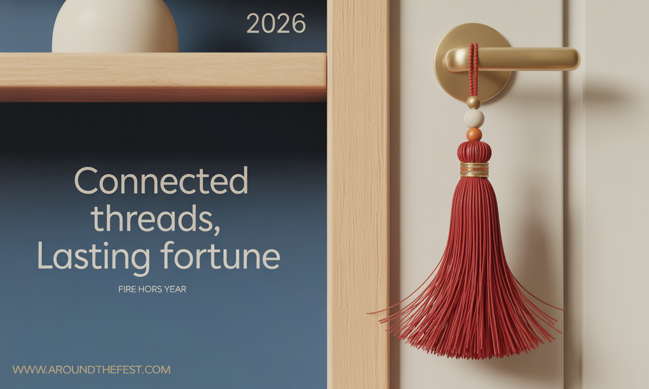 Red thread and tassel decorations used in Chinese New Year 2026 for continuity and connection