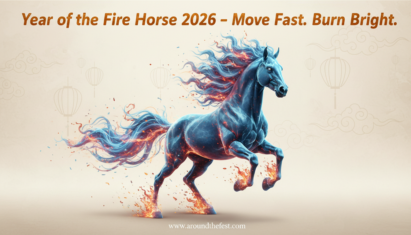 Chinese New Year Zodiac 2026 Year of the Fire Horse meaning illustration