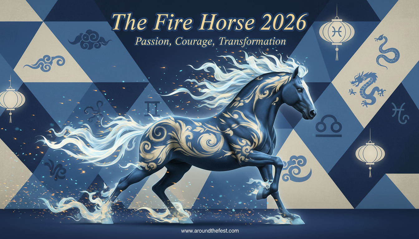 Fire Horse 2026 Chinese Zodiac illustration showing passion, courage, and transformation